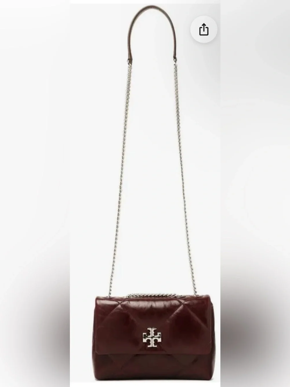 Tory Burch Kira Leather Diamond Quilted Shoulder Bag. Color:Dark Carmine.